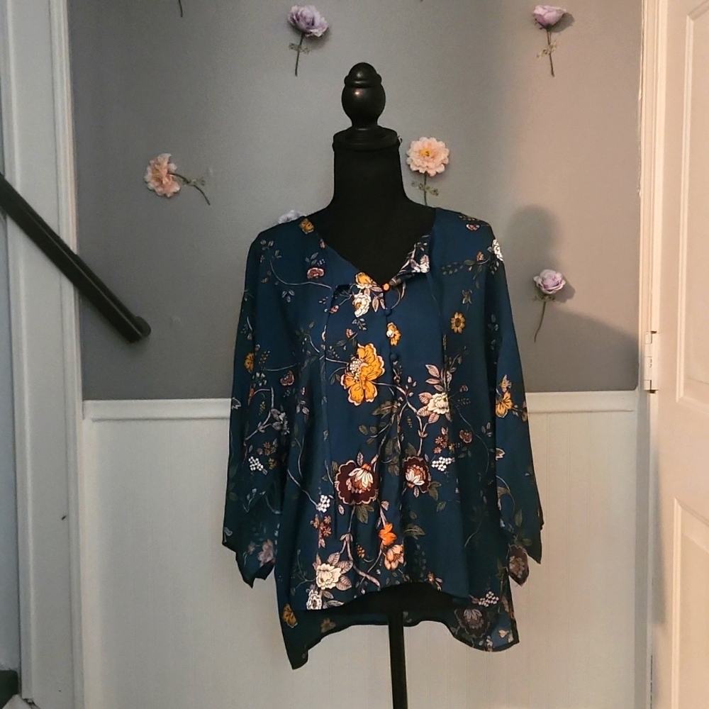 XL Maurice's Teal Floral Print Top